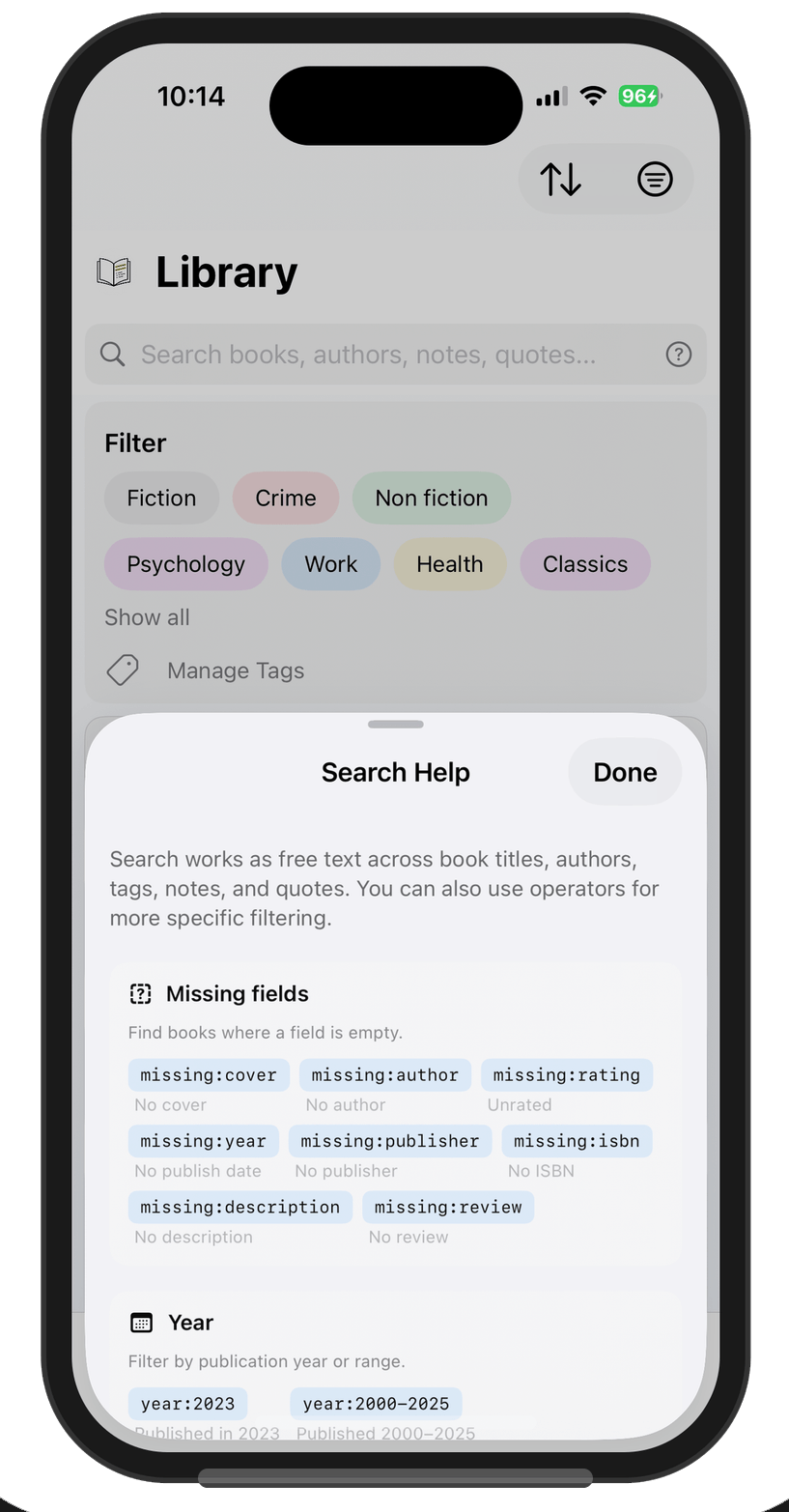 The new approach: status and stars as the visible filter, with search operators available via a clean help sheet